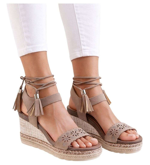 Sandały na koturnie i platformie Khaki /G2-3 14059 S290/