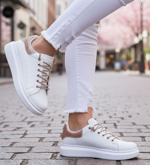 Biało złote trampki na platformie /F2-3 14621 T640/