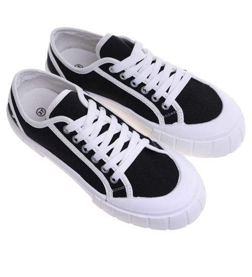 Sznurowane trampki damskie czarne /C3-3 H2 18068 T7/