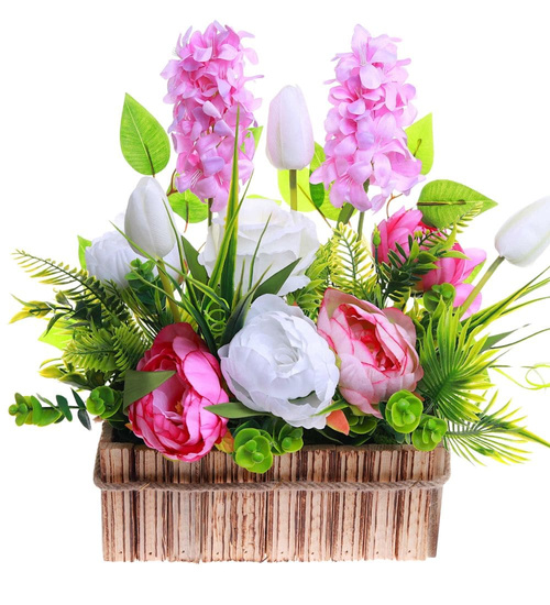 Flower box- kompozycja kwiaty w beżowej skrzynce /KOMP103  M50/