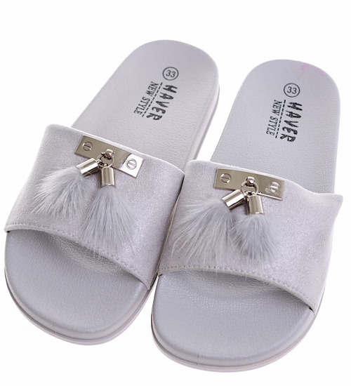 Dziewczęce srebrne klapki na lato /E4-2 16437 T290/