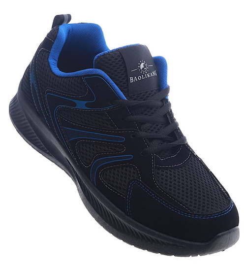 Lekkie sznurowane męskie buty sportowe Czarne /C7-2 13299 T389/
