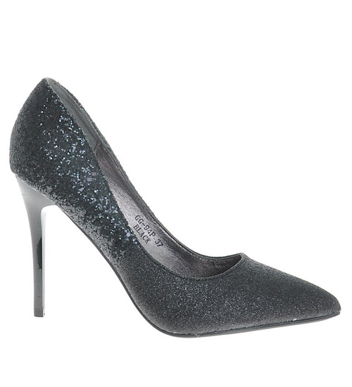 Czółenka damskie brokatowe Czarne /A10-3 10188 S496/