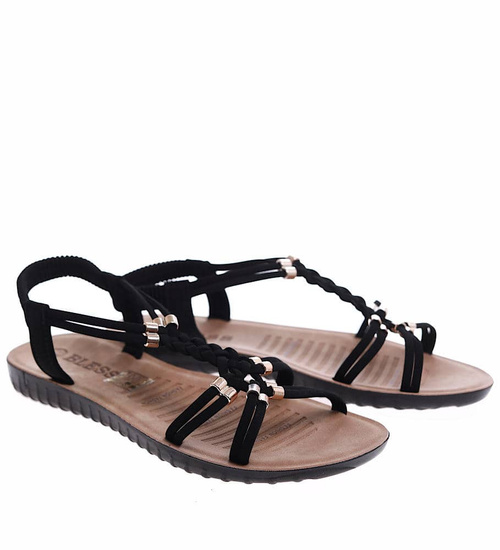 Czarne płaskie sandały damskie /D2-2 16596 T343/