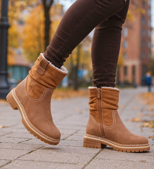 Zimowe botki saszki z ociepleniem Brązowe /G9-3 18540 G288/