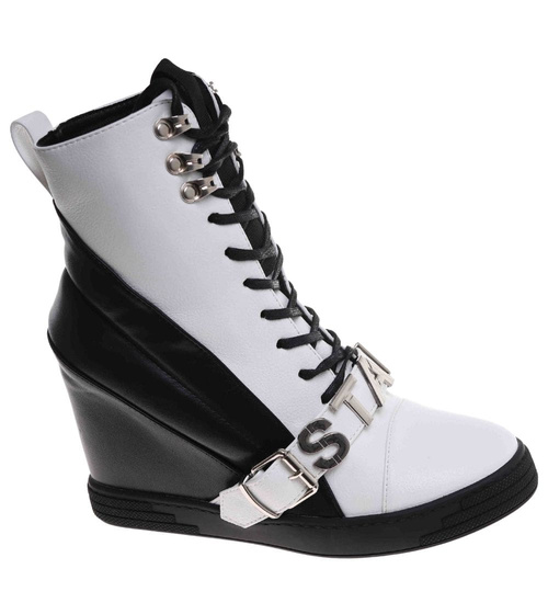 Sznurowane biało czarne trampki sneakersy koturnie /C1-3 18050 T284/