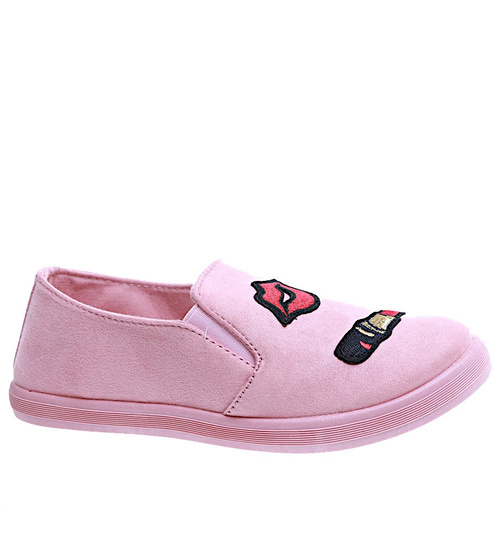 Dziewczęce wsuwane tenisówki różowe z naszywkami /G2-3 15563 T195/