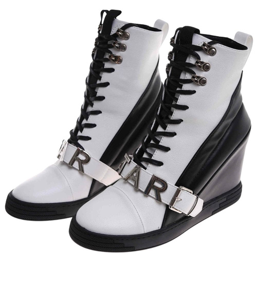 Sznurowane biało czarne trampki sneakersy koturnie /C1-3 18050 T284/