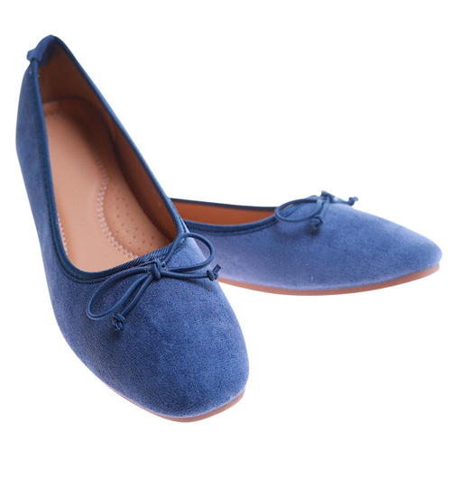 Baleriny damskie z kokardą buty zamszowe granatowe /D1-3 17541 G133/