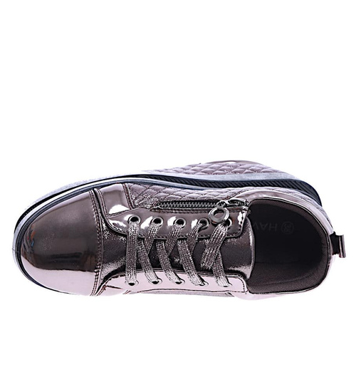 Brązowe trampki damskie sznurowane /B1-2 14664 T231/