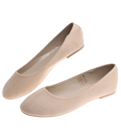 Beżowe ażurowe baleriny damskie /F9-3 17778 182/