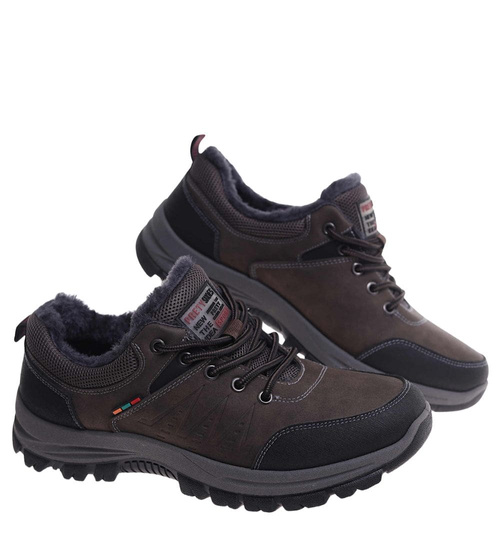 Grubo ocieplone wiązane buty trekkingowe Brązowe /A1-1 18449 T582/