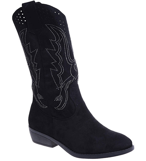 Ażurowe czarne kozaki kowbojki /B1-3 14759 T690/