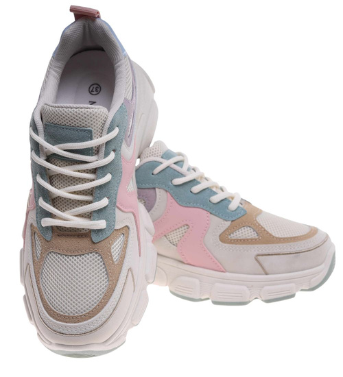 Sznurowane buty sportowe z pastelowymi dodatkami /A4-1 8767 W235