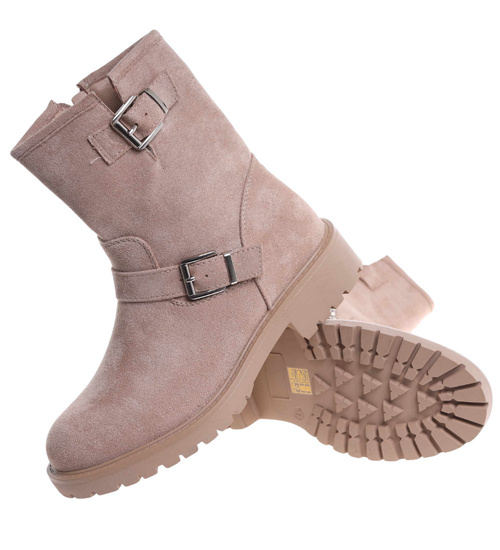 Zimowe botki saszki z ociepleniem beżowe /D1-3 18523 T387/