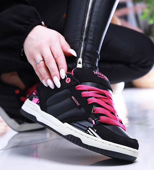 Czarno różowe damskie buty sportowe /F2-2 13855 S108/