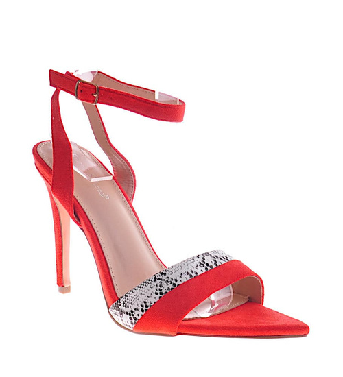 Czerwone damskie sandały na szpilce /G9-2 12058 T390/