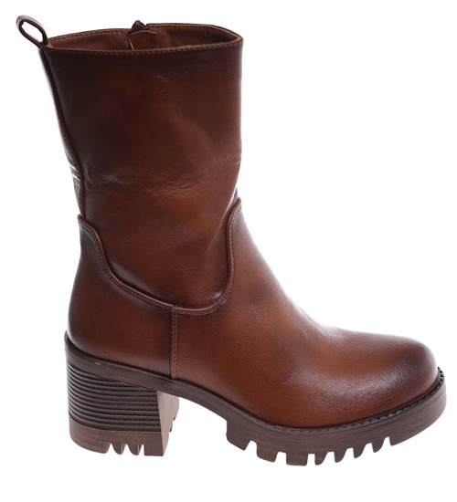 Brązowe botki na niskim obcasie /F10-2 18085 T400/