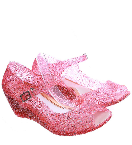 Plażowe sandały meliski na koturnie Ciemny Róż otwarte /H2 14569 T890/