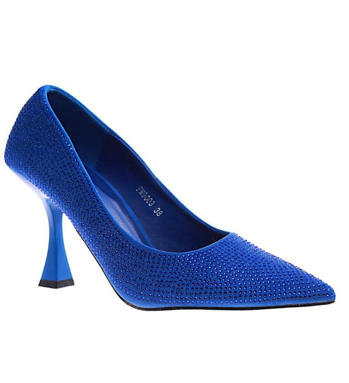 Niebieskie czółenka szpilki z dżetami /A3-3 17209 G121/