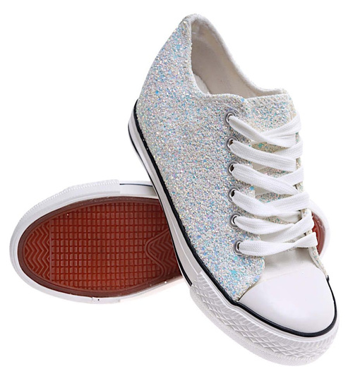 Białe trampki sneakersy na niskim koturnie /G8-1 16615 T096/