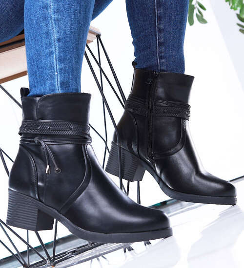 Klasyczne ocieplane czarne zimowe botki na klocku /B5-3 15372 T533/