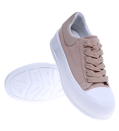 Damskie trampki sneakersy na platformie KHAKI /E8-3 14726 T214/