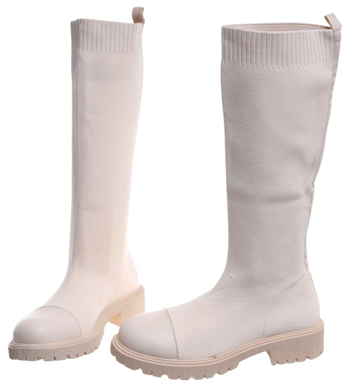 Elastyczne beżowe kozaki damskie /G4-3 18076 T366/