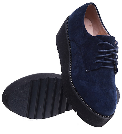 Sznurowane granatowe półbuty na platformie /F7-2 14748 T253/