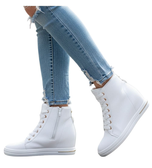 Białe sneakersy damskie na koturnie /C4-3 12815 T690/