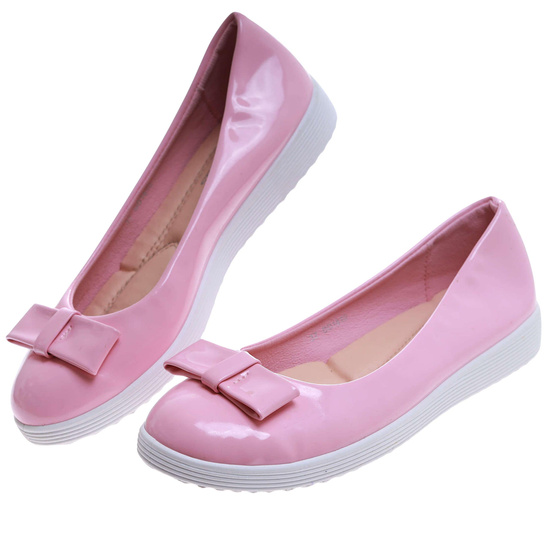 Różowe pastelowe balerinki damskie z kokardą /E3-3 17425 T140/