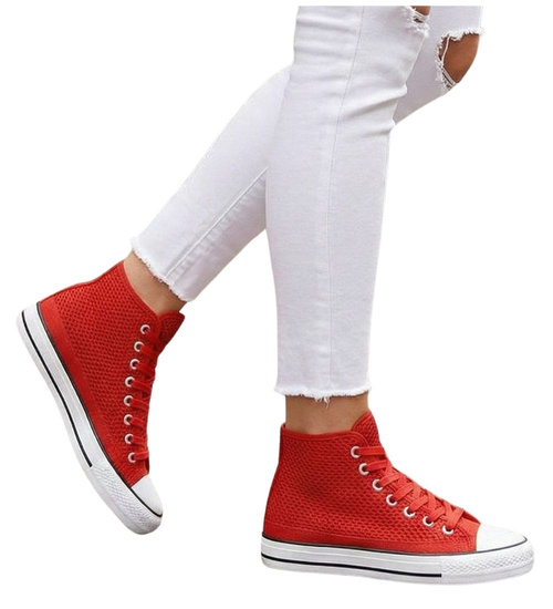 Czerwone ażurowe trampki damskie na lato /E10-1 16330 G9-84/