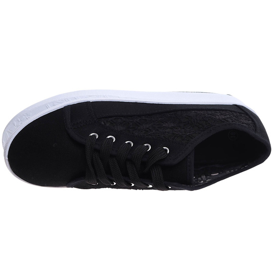 Czarne ażurowe koronkowe tenisówki /E10-2 17337 T137/