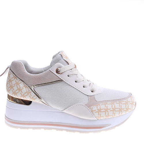 Beżowe trampki sneakersy na niskim koturnie /D1-2 13915 T396/