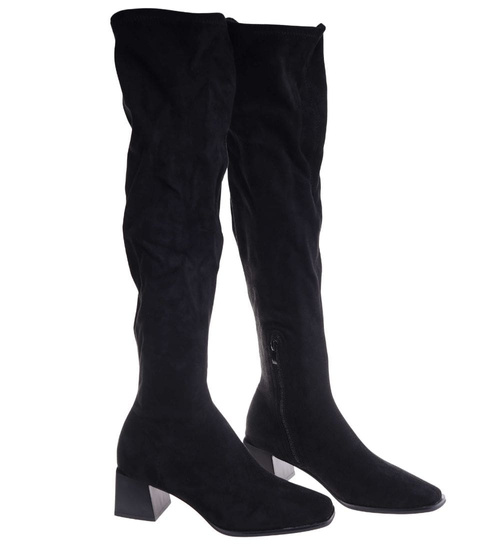 Czarne kozaki na niskim obcasie /F4-1 18519 W444/