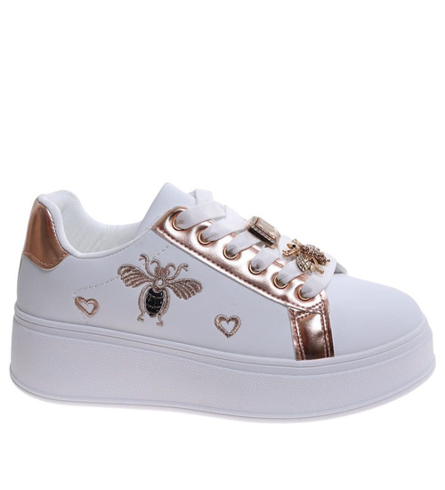 Białe sznurowane damskie trampki na platformie /B6-2 16909 T537/