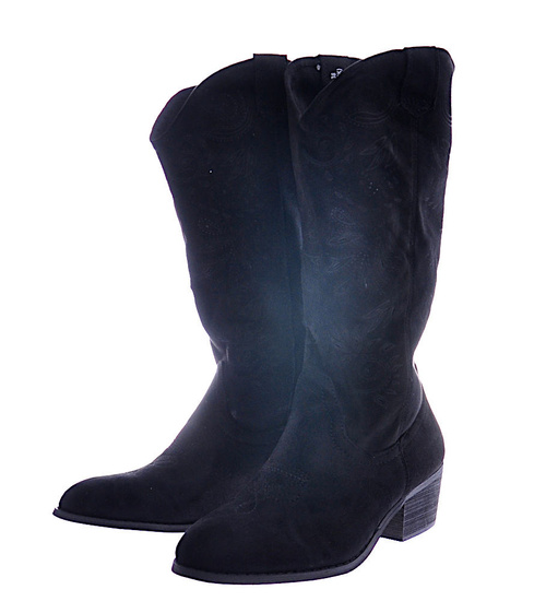 Czarne zamszowe kozaki na słupku /C2-3 12510 T587/