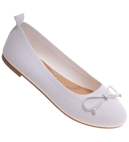 Białe baleriny damskie z tkaniny /B3-2 17940 G132/