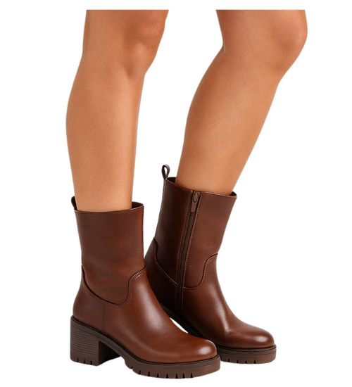 Brązowe botki na niskim obcasie /F10-2 18085 T400/