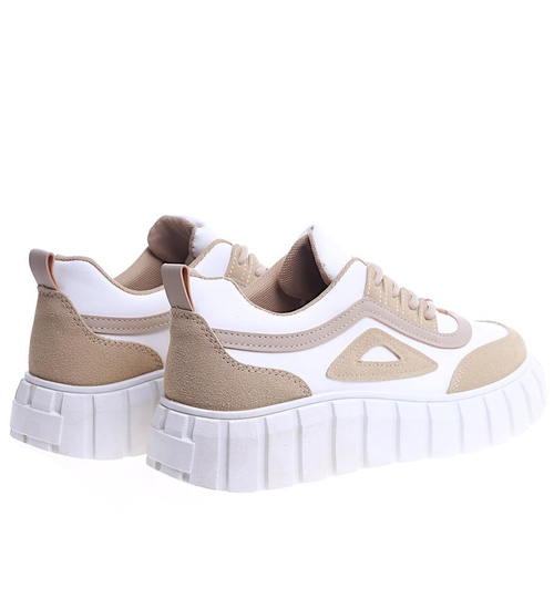Sznurowane trampki damskie White khaki /F8-2 13661 S247/