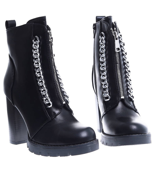 Ocieplane czarne botki lity na słupku /C3-1 15407 T333/