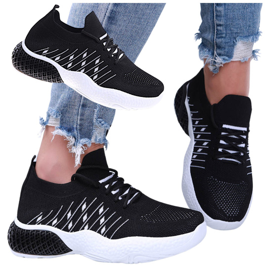 Czarne wsuwane buty sportowe z białymi dodatkami /B5-3 15905 T192/