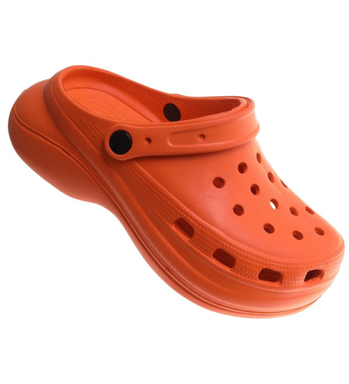 Pomarańczowe klapki na koturnie wodoodporne /H2 17858 G008/