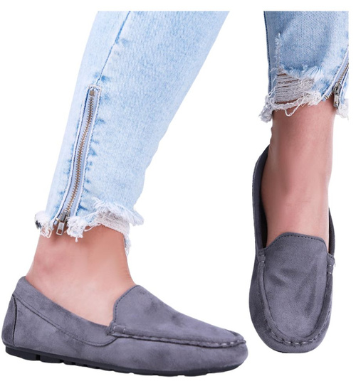 Szare zamszowe półbuty balerinki lordsy /F6-2 15629 T187/