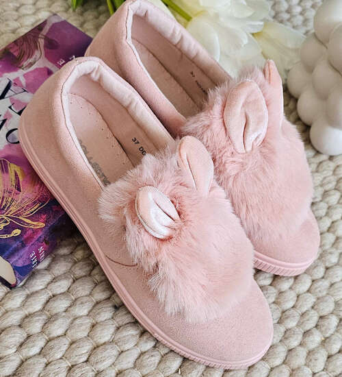 Wsuwane różowe zamszowe trampki z uszami slip on /D9-2 15626 T037/ Wsuwane różowe zamszowe trampki z uszami slip on /D9-2 15626 T037/