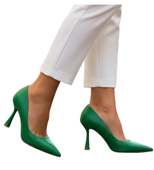Zielone czółenka damskie szpilki /G3-3 16078 T039/