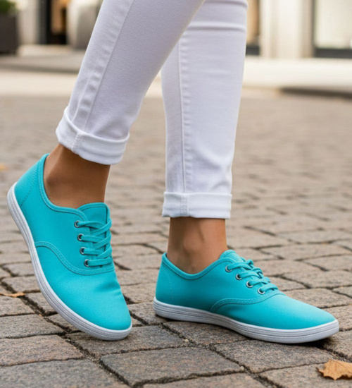 Wiązane damskie tenisówki miętowe /A6-1 7794 S097