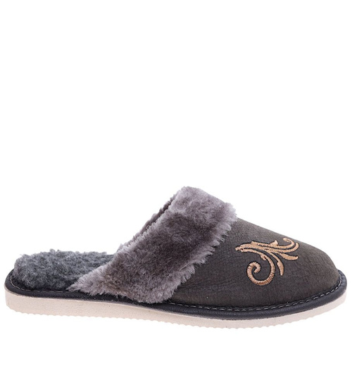 Ocieplane szare kapcie damskie /G8-1 15381 S197/