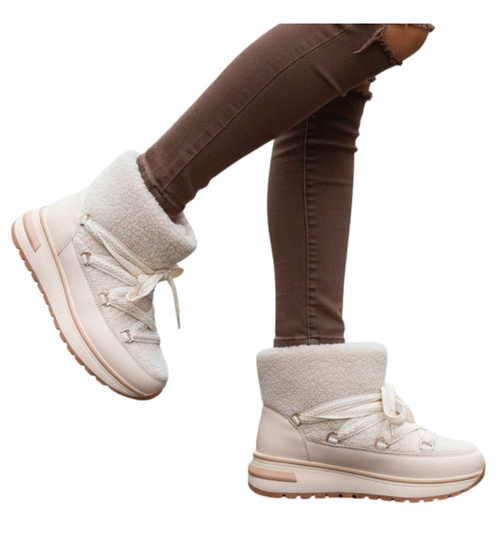 Zimowe botki śniegowce z futerkiem Beżowe /D5-2 18567 W341/