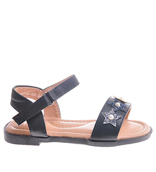 Czarne sandałki na rzep z gwiazdkami /A4-2 11959 T197/